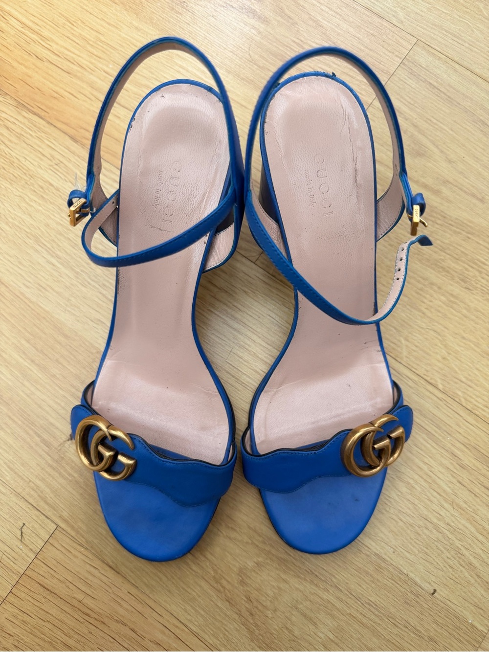 Gucci Royal Blue Leather GG Marmont Slingback Heels